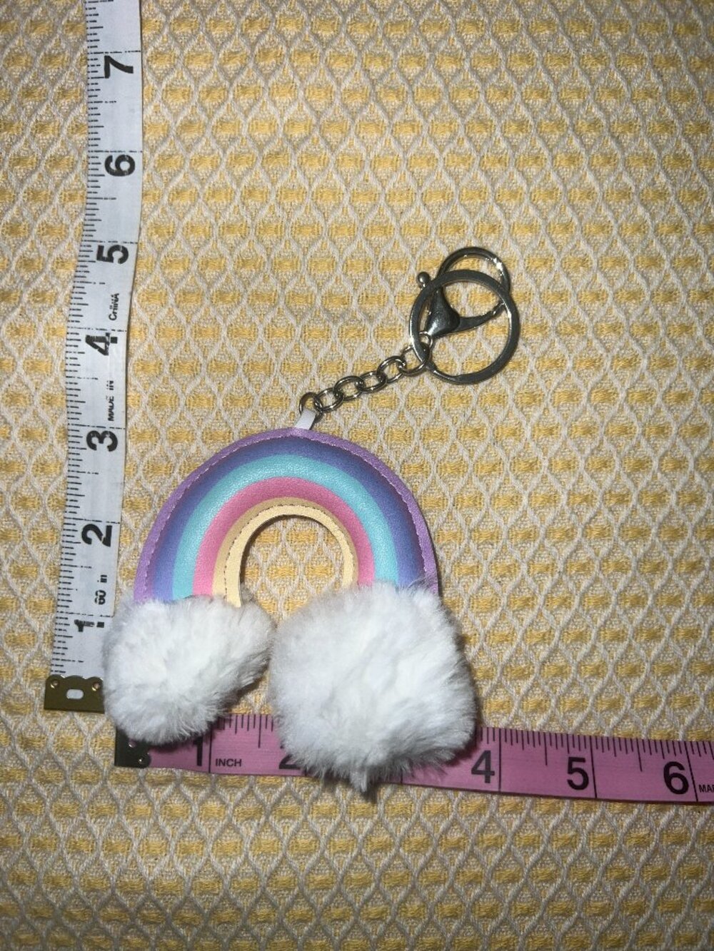 Pastel Rainbow Plush Cloud Bag Charm Keychain Silver Hardware